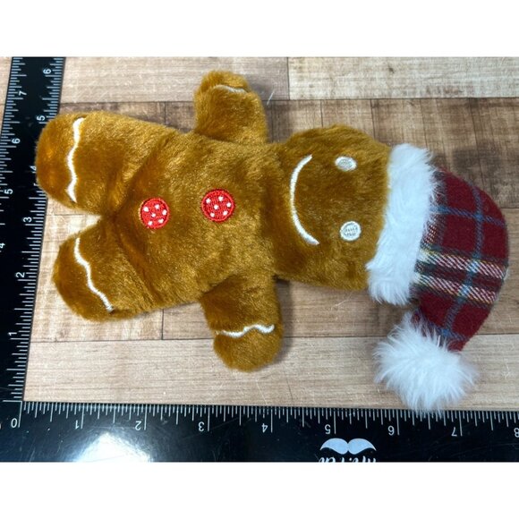 Gingerbread Man Plush Holiday Soft Dog Toy with Santa Hat - Picture 3 of 3